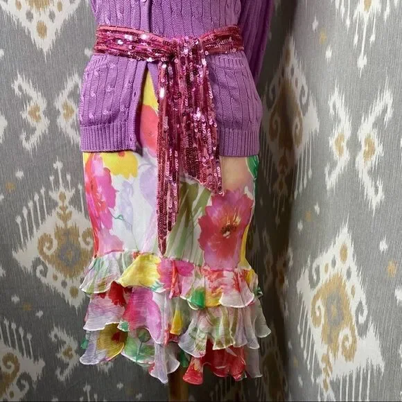 Ralph Lauren Floral Multi Silk Chiffon Ruffled Trumpet Skirt - Picture 10 of 15